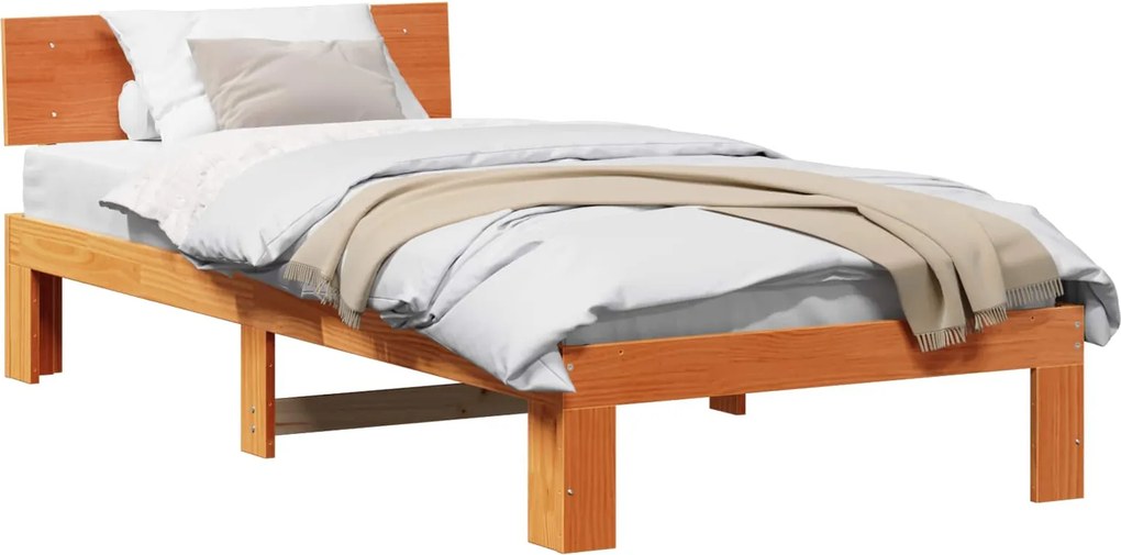 vidaXL Ágykeret fejtámlával Faggyú barna 75 x 190 cm Tömör fenyőfa