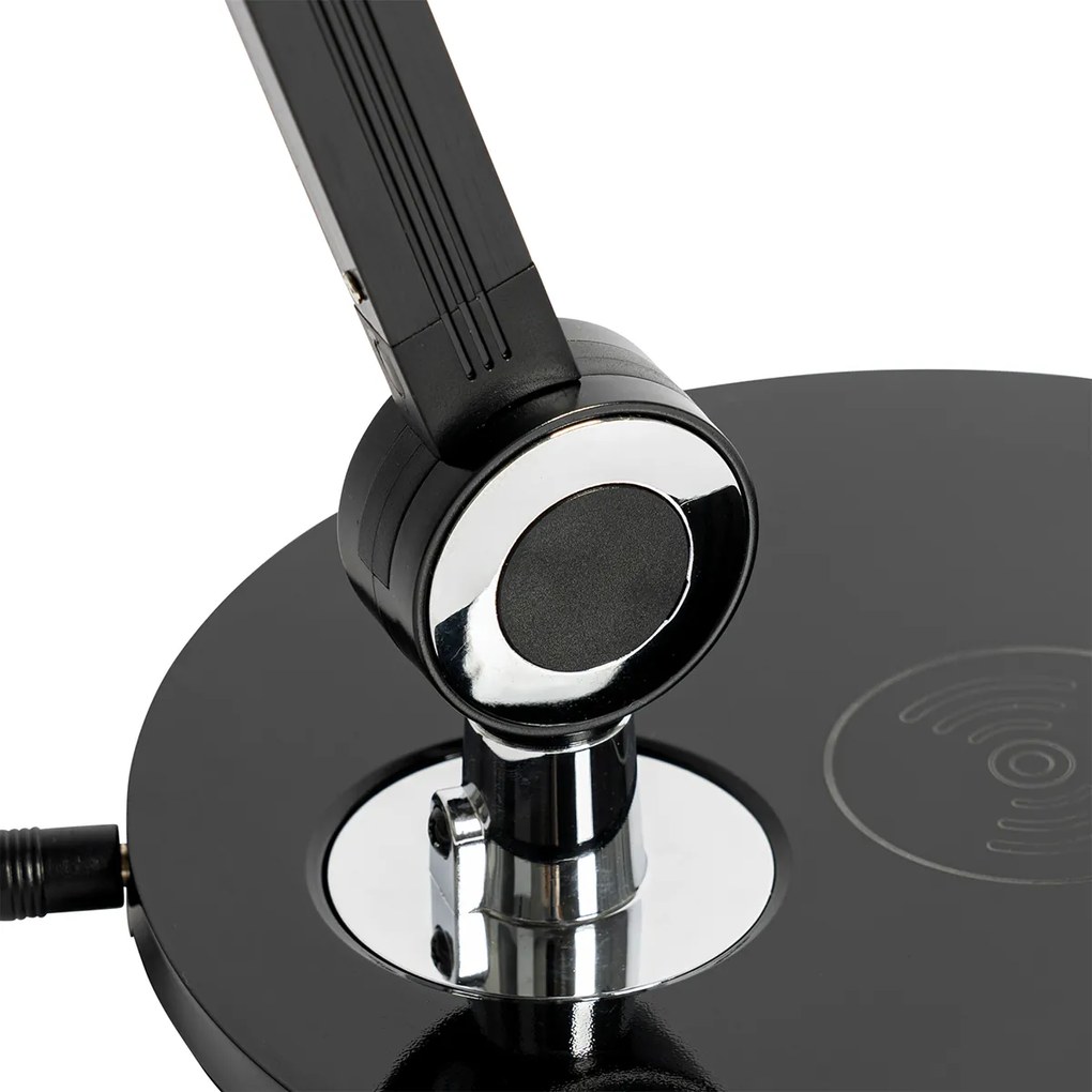 Design asztali lámpa fekete, beépített LED-del, érintőkapcsolóval és indukciós töltővel - Don