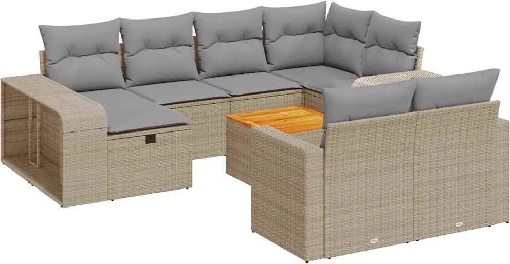 vidaXL 11 részes bézs polyrattan kerti ülőgarnitúra párnákkal