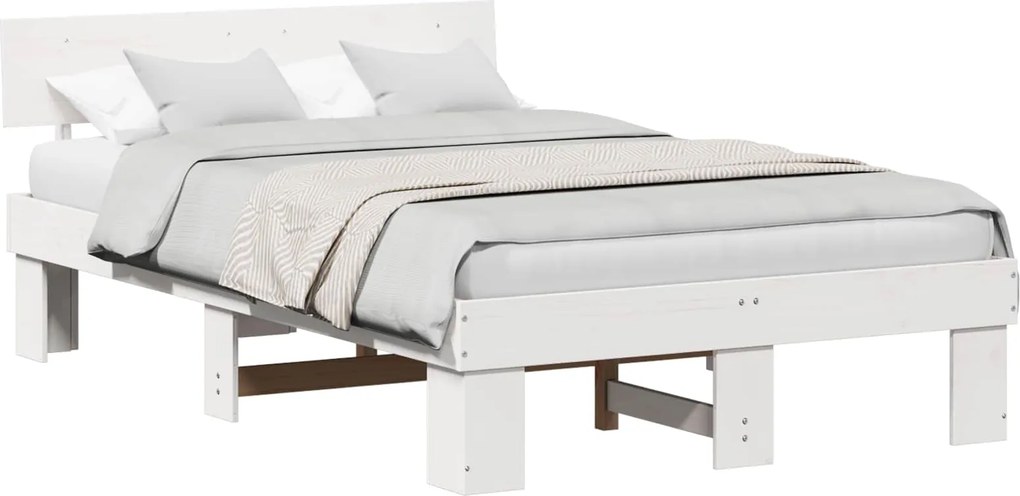 vidaXL Ágykeret fejtámlával Fehér 135 x 190 cm Tömör fenyőfa