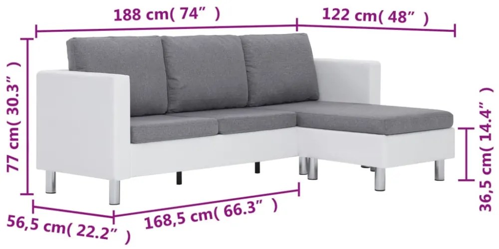 3 személyes fehér műbőr kanapé párnákkal