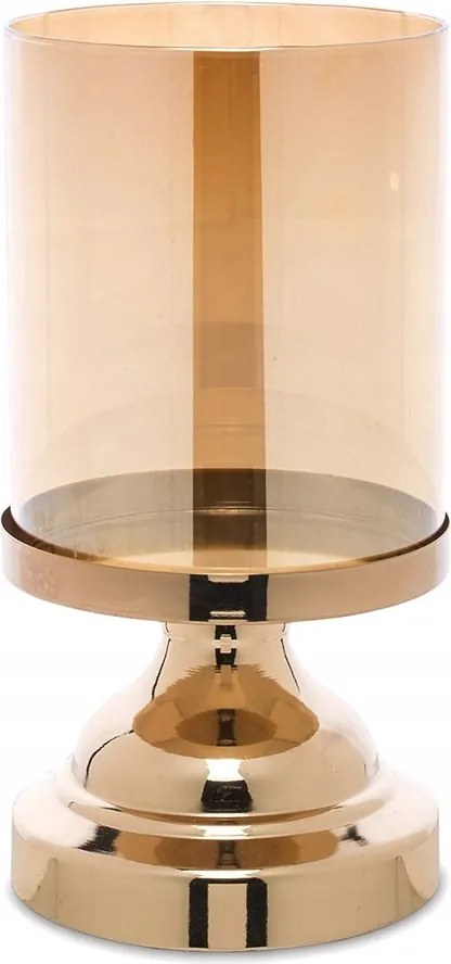 Gyertyatartó Fém Arany 25cm Üvegbúrával