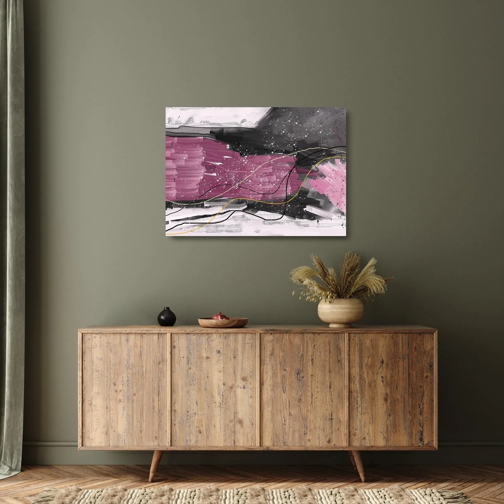 Kép - Rózsaszín-fekete absztrakció (üvegen) (70x50 cm)
