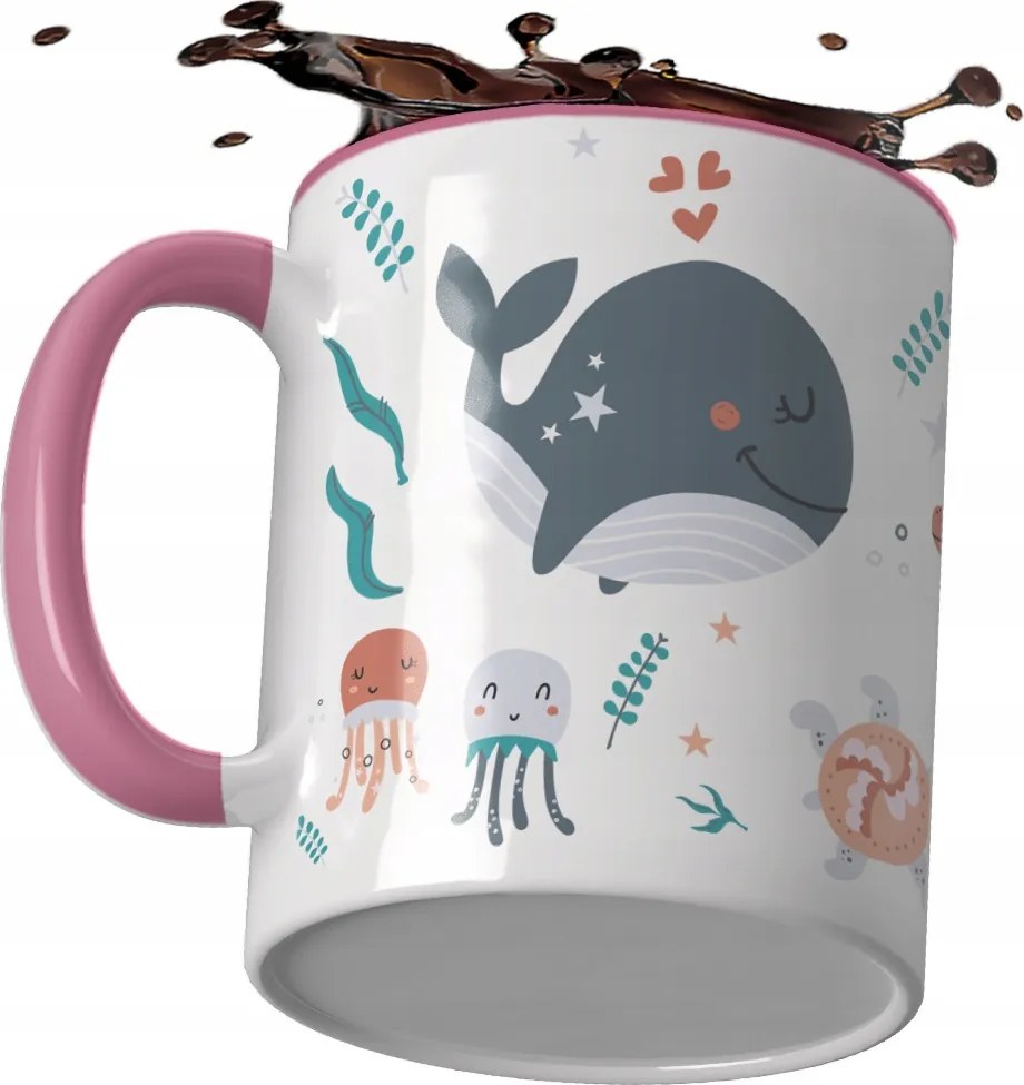 Bögre Rózsaszín Gyereknapi Ajándék Óceán Halak Medúza tengeri csillagok