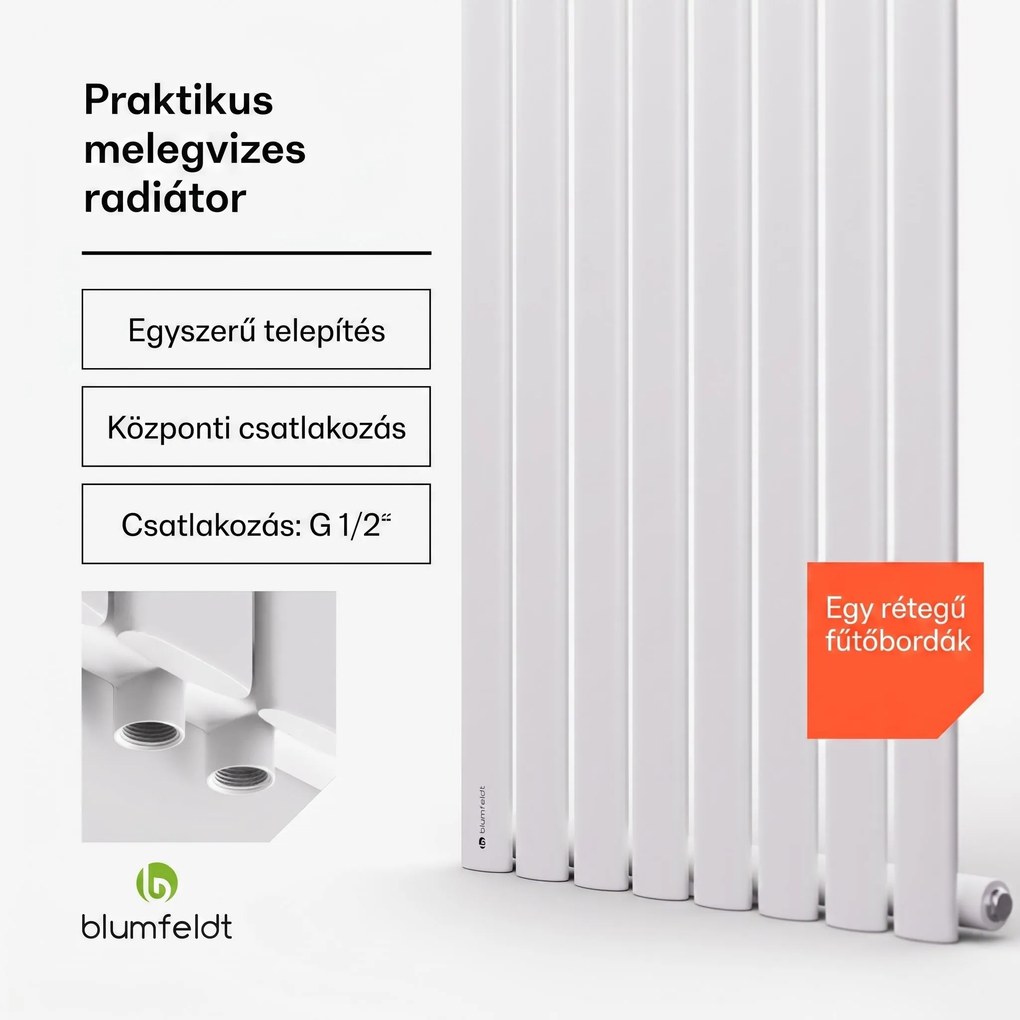 Blumfeldt Tallheo, 47 x 160, radiátor, csőradiátor, 728 W, melegvizes, 1/2
