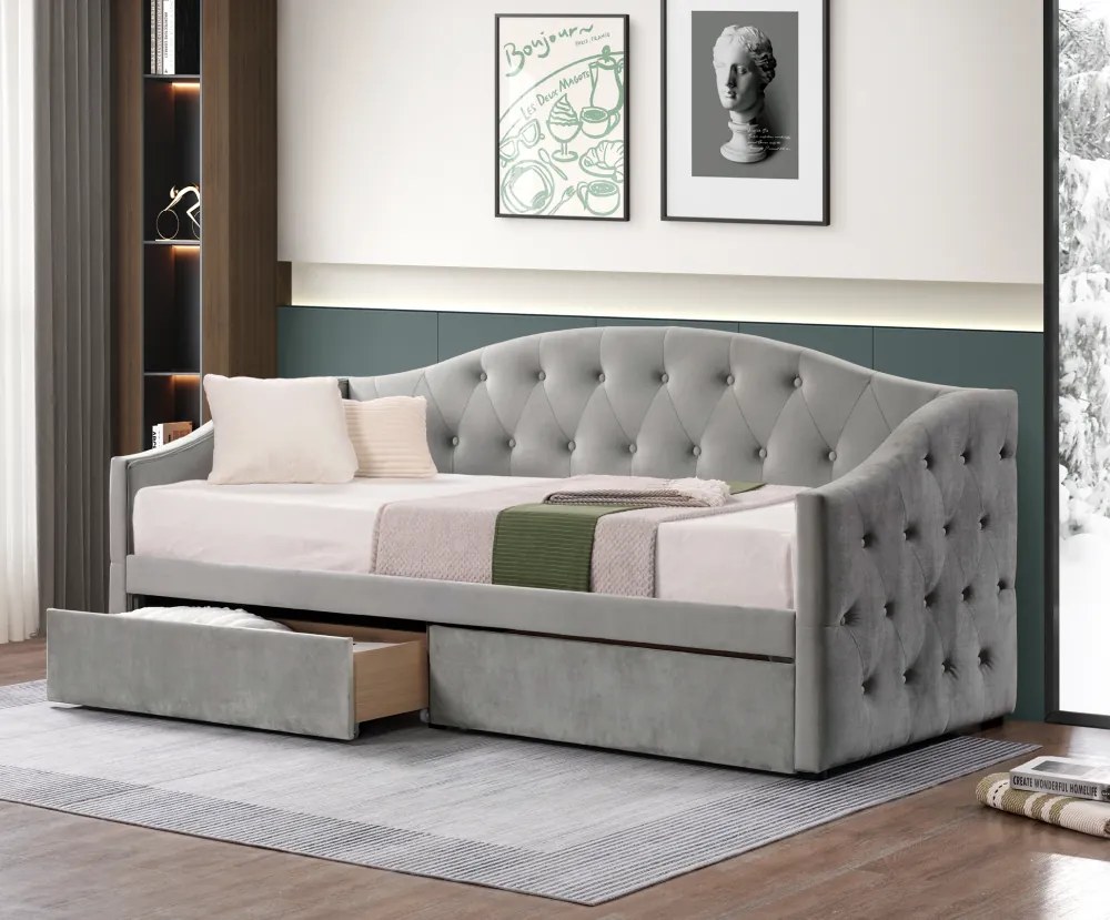 Ágy tárhellyel, 90x200, szürke Velvet szövet, ZASKA