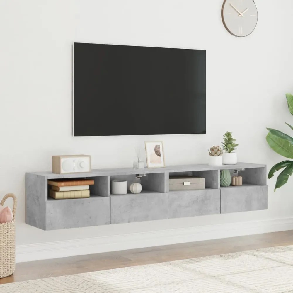 2 db betonszürke szerelt fa fali TV-szekrény 80 x 30 x 30 cm