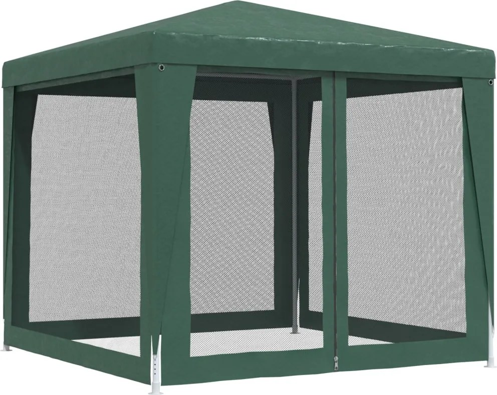 Zöld HDPE rendezvénysátor 4 hálós oldalfallal 2,5x2,5 m