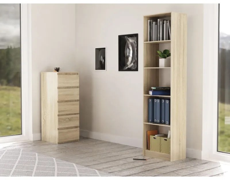 Odell R50 polcos szekrény, könyvtartó, 50x181x30 cm, sonoma