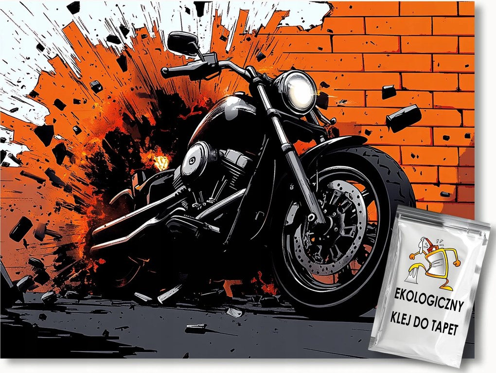 Fotótapéta Flizelina Grafika Képregény Fal Tégla Robbanás Motor 104x70,5 ragasztó