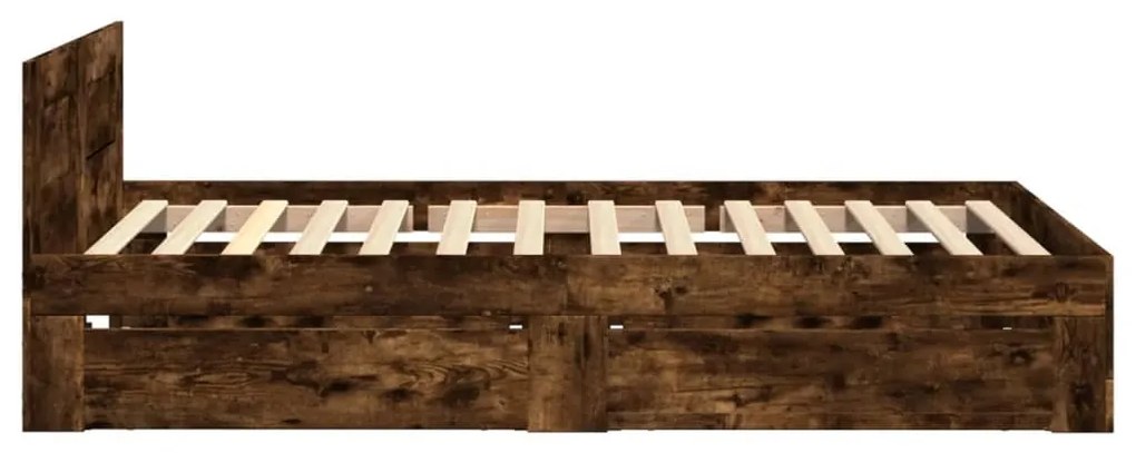 füstös tölgyszínű szerelt fa ágykeret fejtámlával 100 x 200 cm