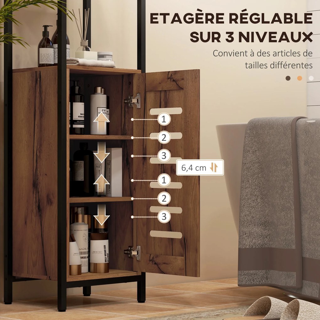 Kleankin Fürdőszobai Oszlopszekrény, Magas WC Szekrény, Ipari Design, 3 Nyitott Polccal, Rácsos Ajtóval és Állítható Polcokkal, Részben Barna | Aosom