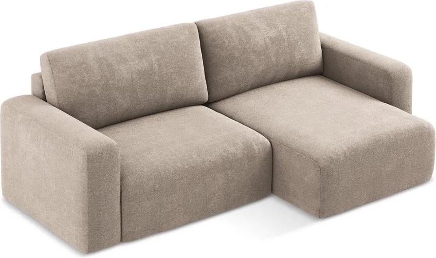 Bézs zsenília kinyitható-tárolóhelyes sarokkanapé (jobb oldali-heverő résszel) Kona – Makamii