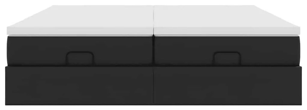 Ottomán ágykeret matracokkal Fekete 160x200cm műbőr