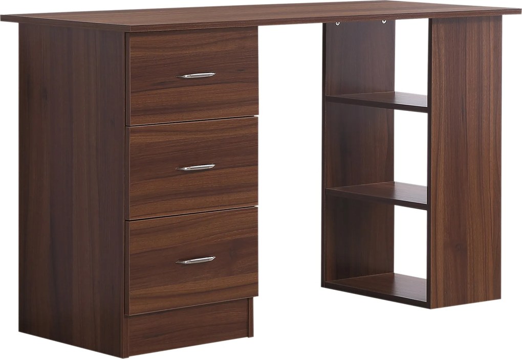 HOMCOM Íróasztal Tárolóval, Számítógépasztal 120 x 50 cm, Számítógépasztal Polcokkal és Füles Fiókokkal, Kicsi Terekhez, Hálószobához, Dió Befonással