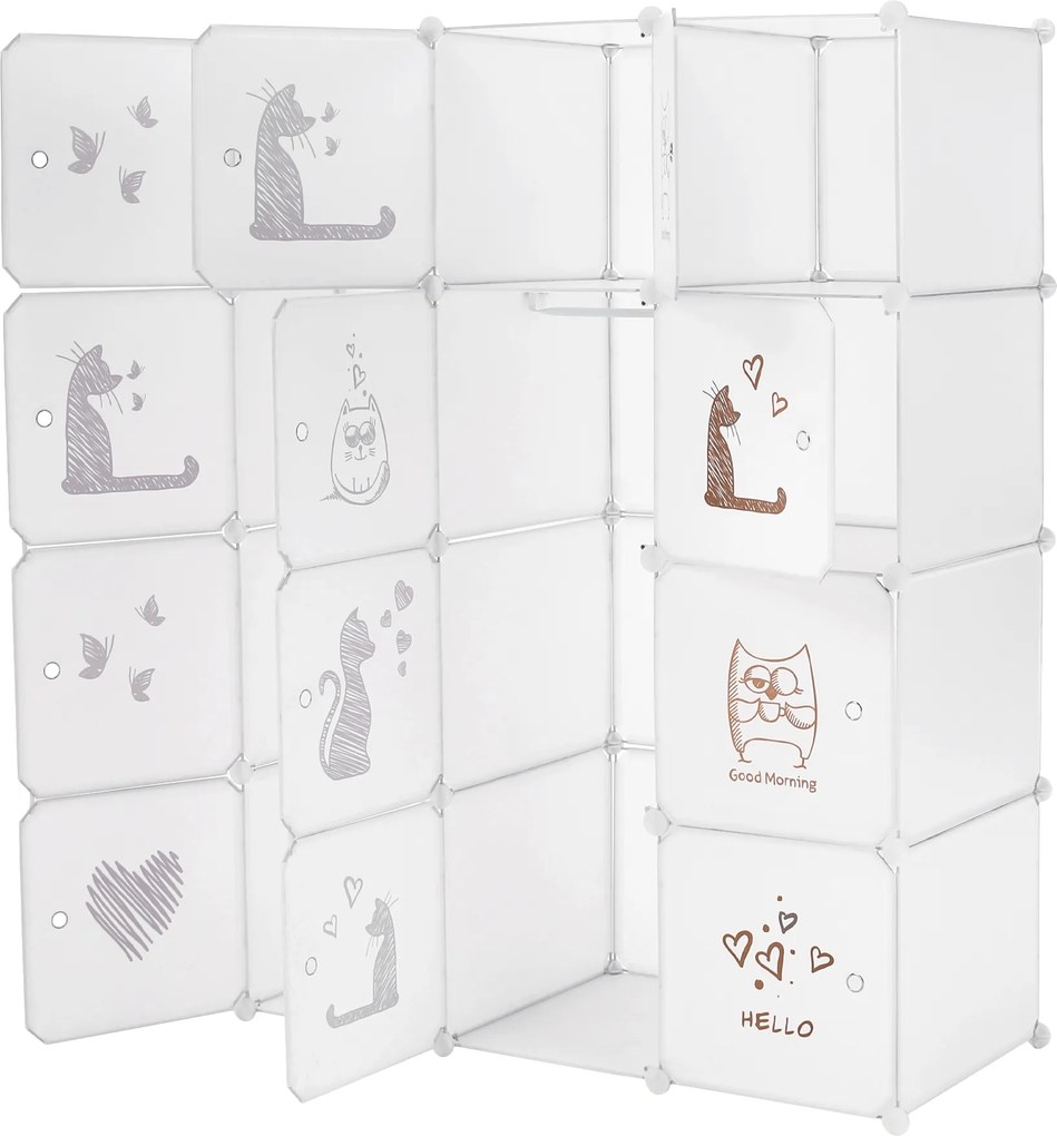 Gyerek moduláris szekrény, fehér/barna gyerek minta, KITARO