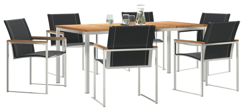 7 Részes Kert Étkező Szett Tömör Fa Akác, Kültéri Étkező Asztal 180x90x75 cm Tömör Fa Akác