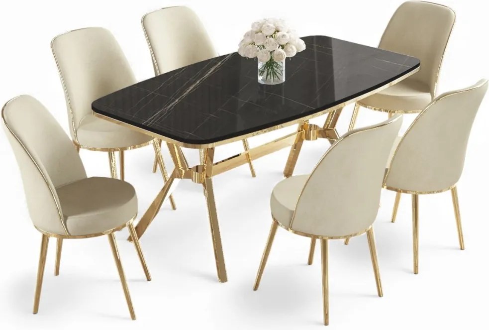 Lena étkezőgarnitúra, fekete márvány-arany, 160 cm – TR240CHR2898