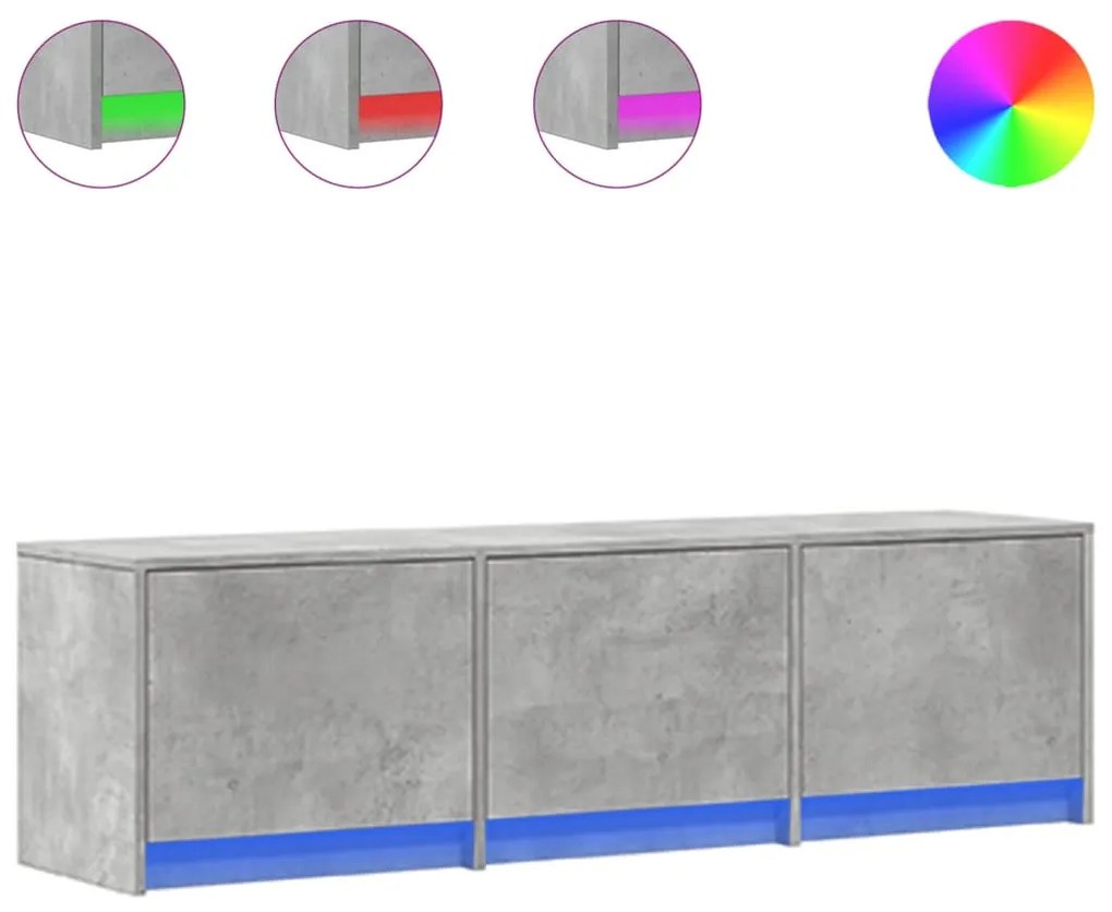 betonszürke szerelt fa TV-szekrény LED-ekkel 140 x 34 x 40 cm