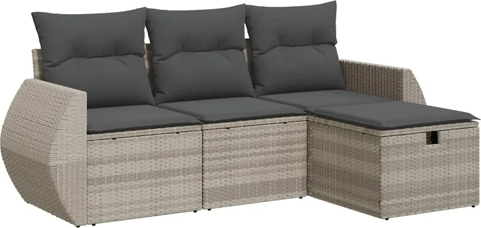 vidaXL 4 részes világosszürke polyrattan kerti ülőgarnitúra párnákkal