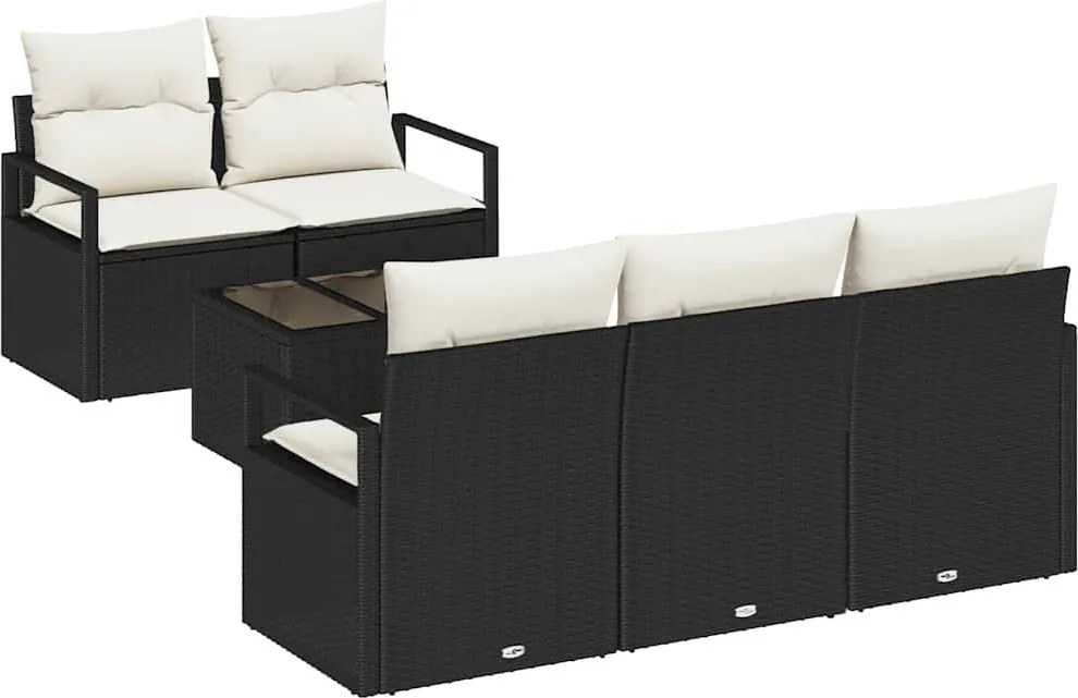 vidaXL Kerti Kanapé Szett párnával 6 pcs Fekete és Krém polirattan