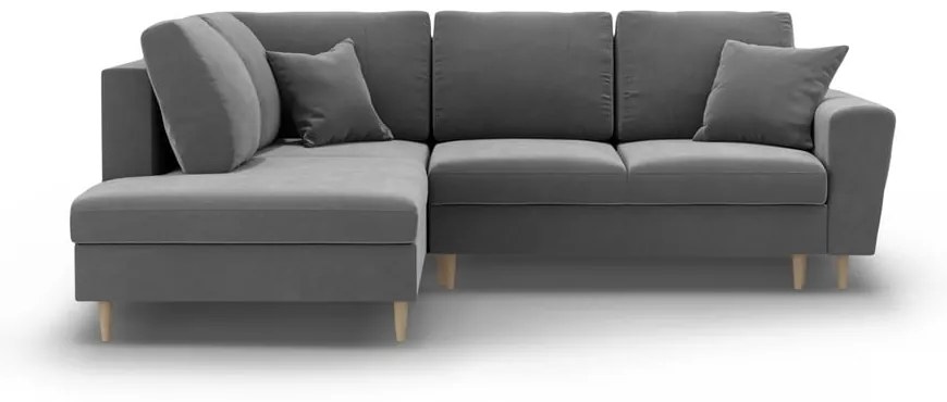 Világosszürke bársony kinyitható tárolóhelyes sarokkanapé (bal oldali-L alakú) Kyoto – Cosmopolitan Design