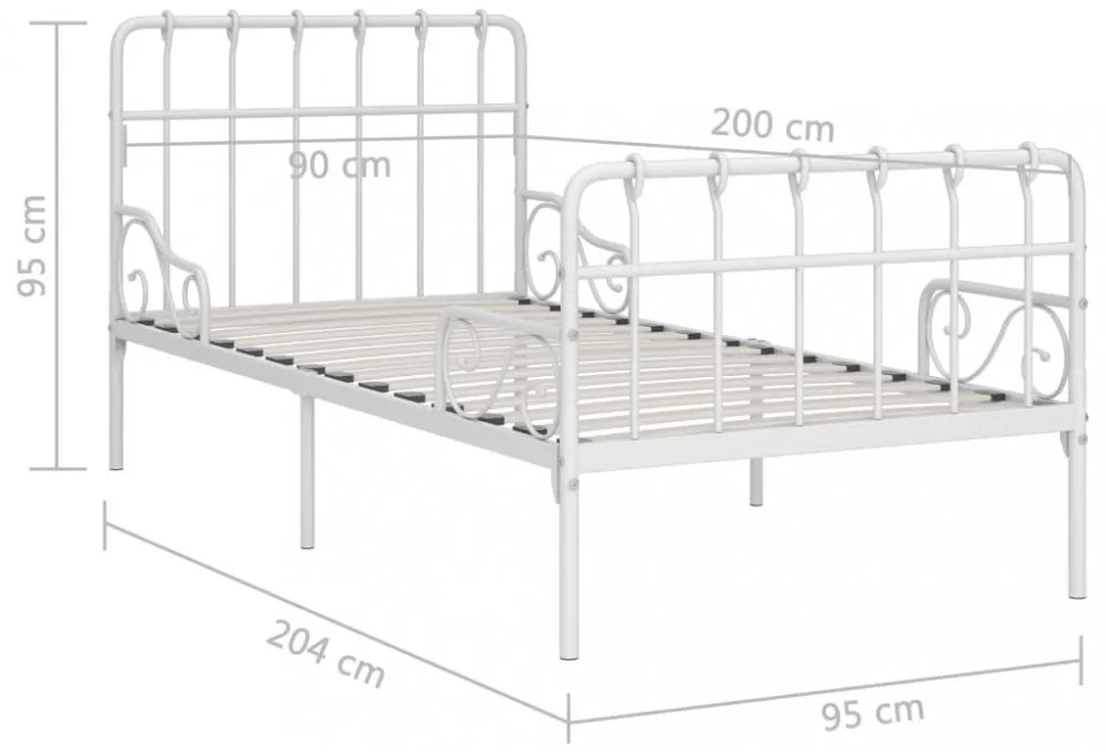 fehér fém ágykeret lécezett ágyráccsal 90 x 200 cm