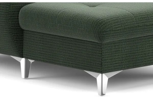 CATANIA jobbos zöld U-alakú sarokkanapé tárolóval, ággyá nyitható