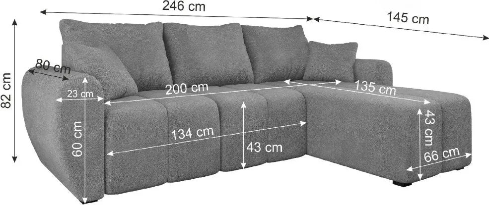 L alakú, kétoldalas kihúzható ülőgarnitúra SEVIO 246x145 cm, sötétszürke + 2 párnácska INGYEN