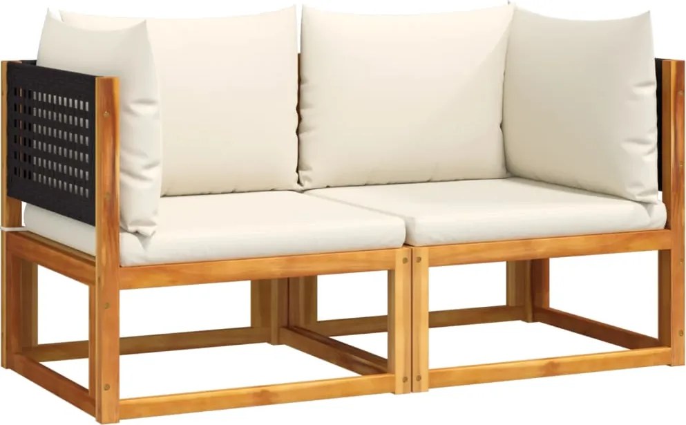 vidaXL 2 db akácfa és rattan kerti sarokkanapé párnákkal
