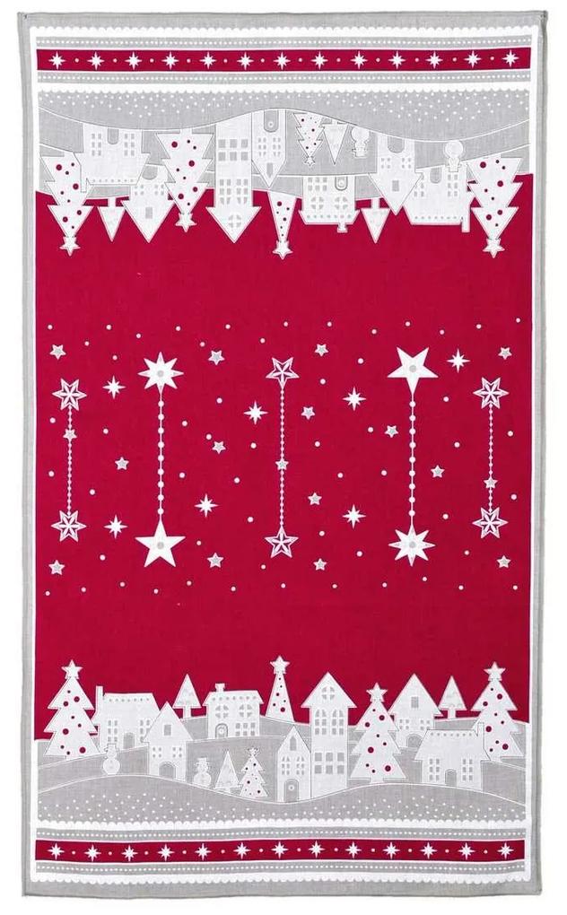 Téli kisfalu karácsonyi törlőruha, piros, 45 x 70 cm