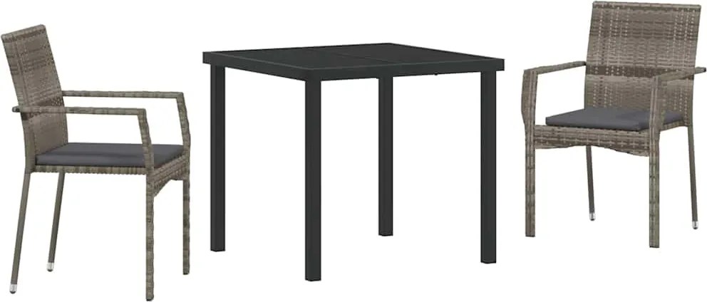 vidaXL Kert étkező szett párnával 3 pcs Szürke polirattan