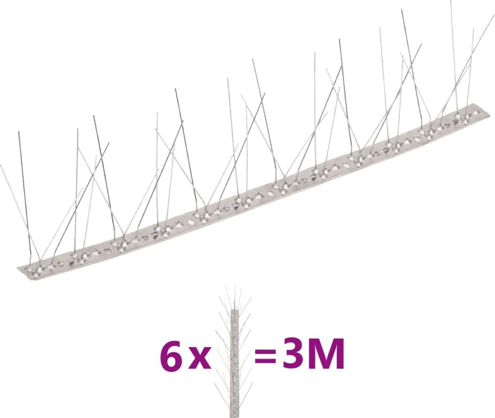 vidaXL 6 db 3 m-es 5-soros rozsdamentes acél madár- és galambtüske