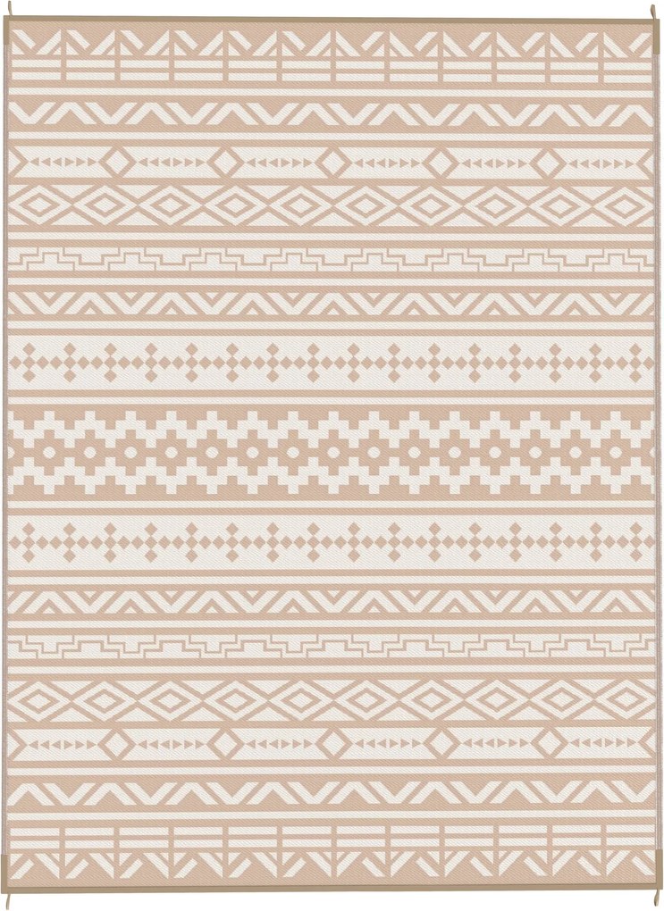 Outsunny Kétoldalas Kerti Szőnyeg 3,7 x 2,7 m, időjárásálló polipropilén talajmatrac geometrikus falmintával, hordtáskával, kültéri teraszszőnyeg, kha