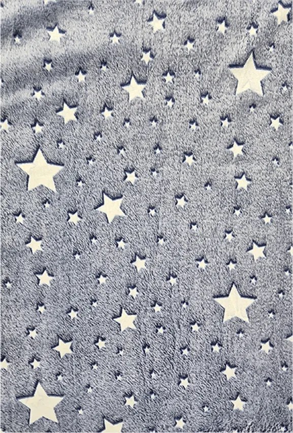Sötétben világító mikroplüss takaró 150x200cm kis kék csillagok