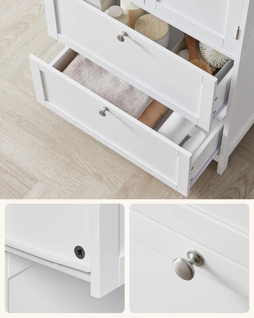 Tároló szekrény 2 ajtóval és 2 fiókkal állítható polccal,30 x 60 x 110 cm, fehér