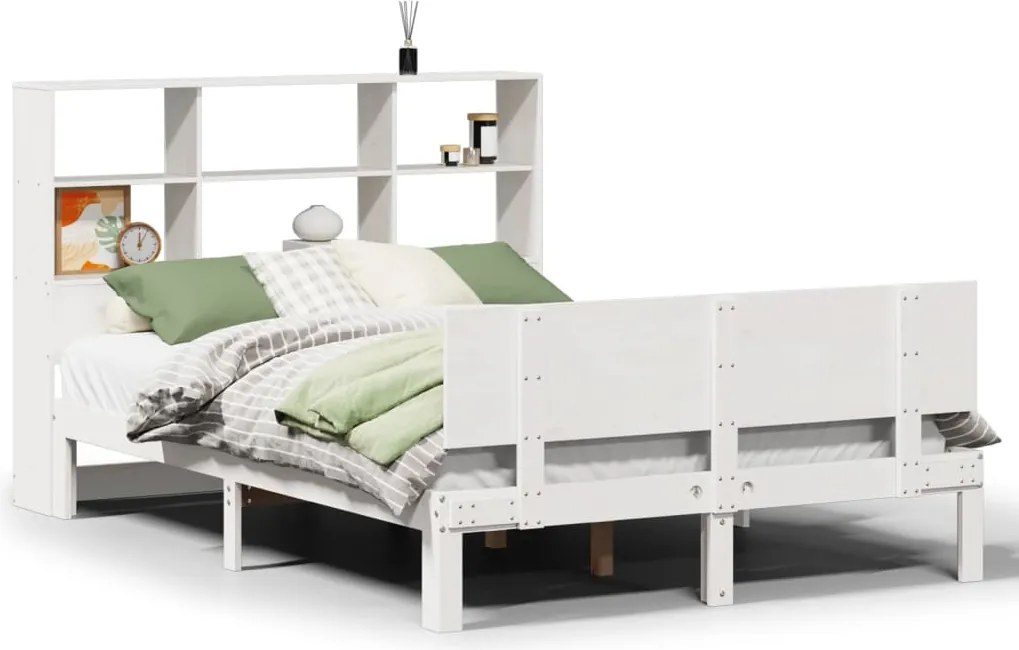 vidaXL fehér tömör fenyőfa könyvespolcos ágy matrac nélkül 120x190 cm