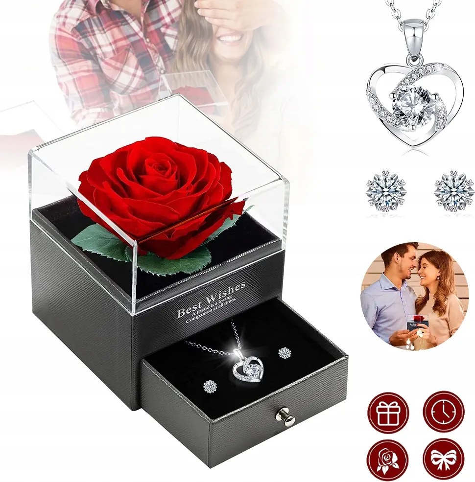 Eternal Rose Ékszerdoboz Szív Nyaklánccal És Fülbevalóval