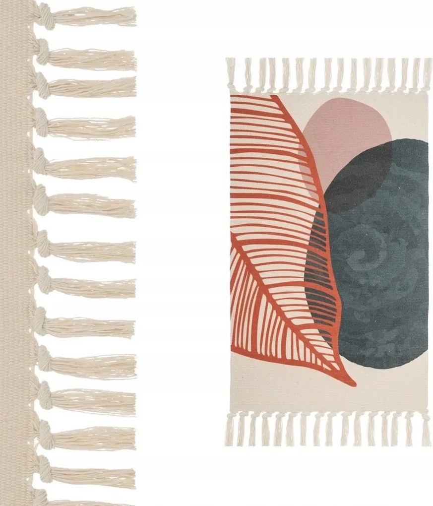 Szőnyeg rojtokkal Scandi Levelek 50x80cm bézs téglalap szoba szőnyeg