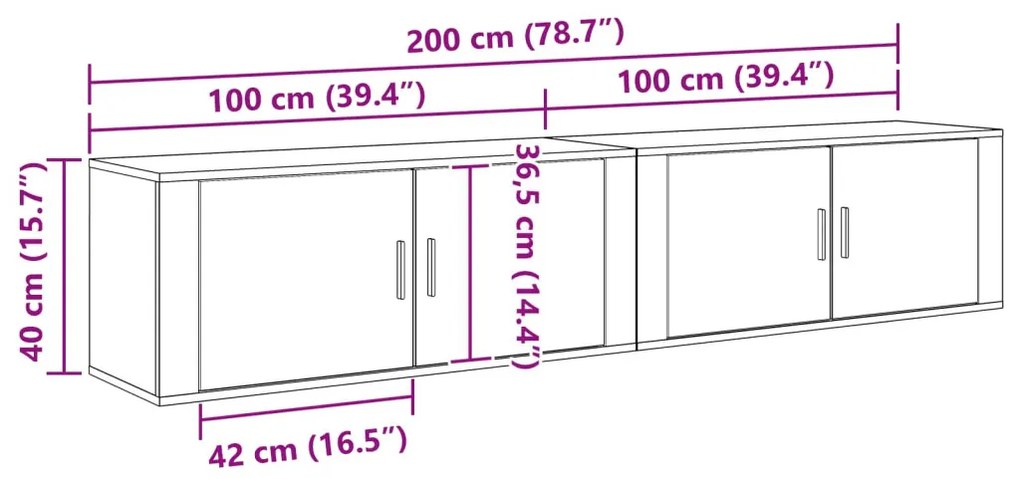 vidaXL Fali TV szekrény szett 2 pcs Öreg fa 100 x 34,5 x 40 cm Faanyag
