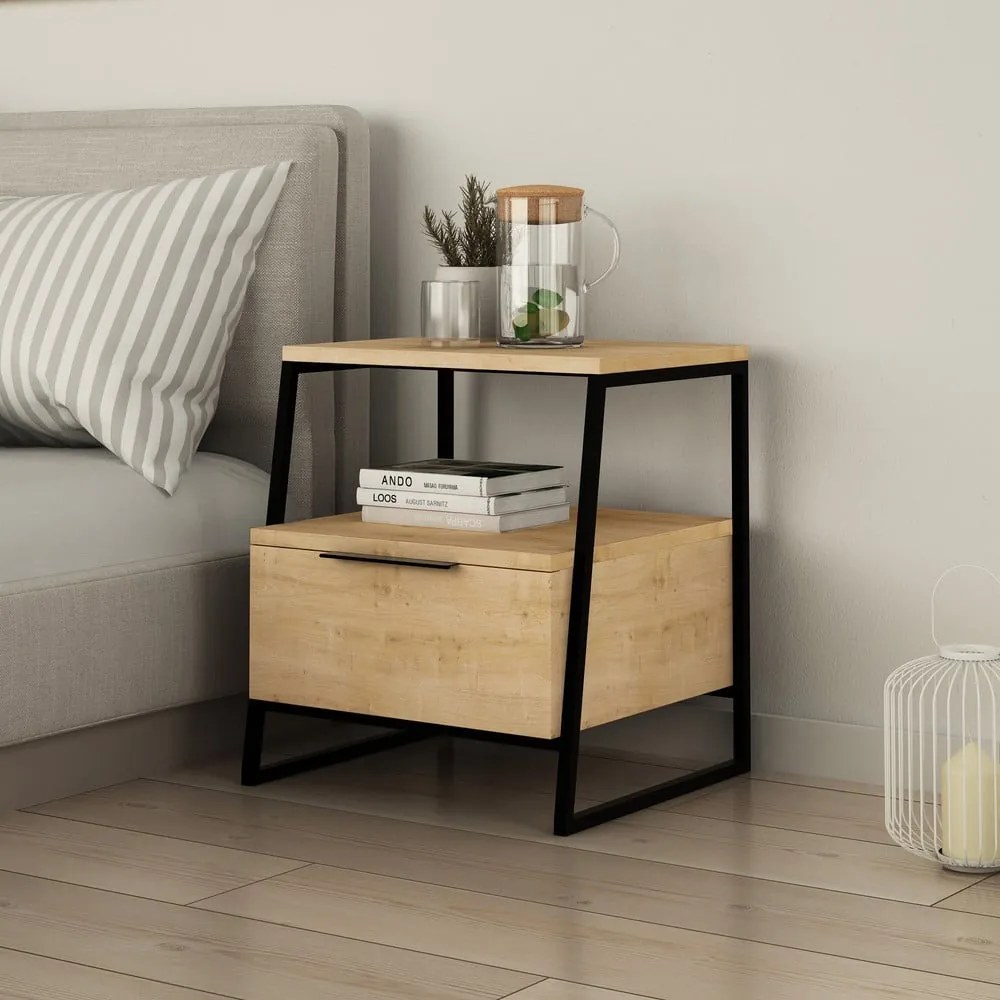 Natúr színű éjjeliszekrény polcokkal Pal – Kalune Design