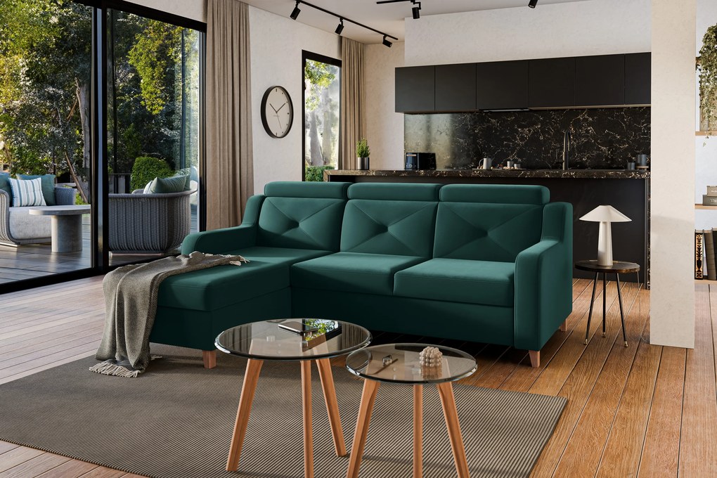 Laksaro balos ágyazható sarokkanapé - zöld Trinity 28 bársony