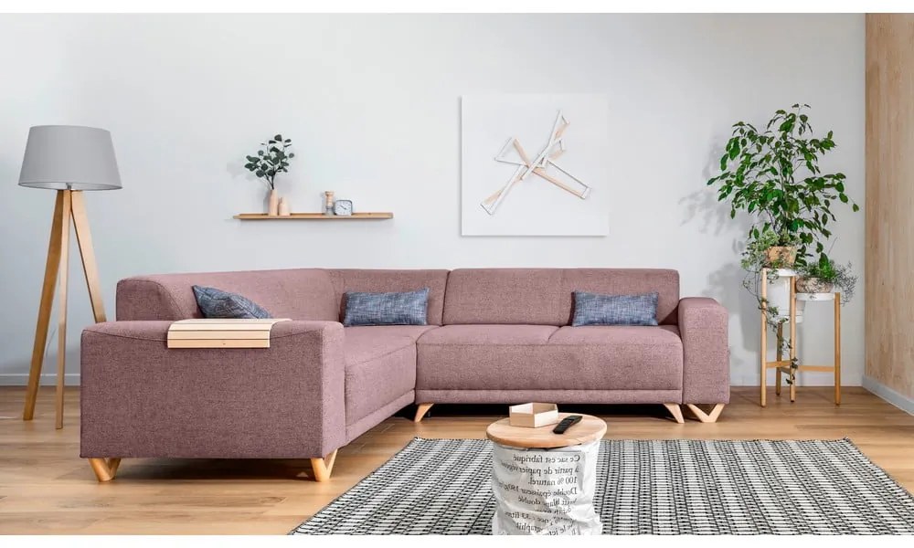Rózsaszín kinyitható-tárolóhelyes sarokkanapé (bal oldali-L alakú) Classy Sophie – Miuform