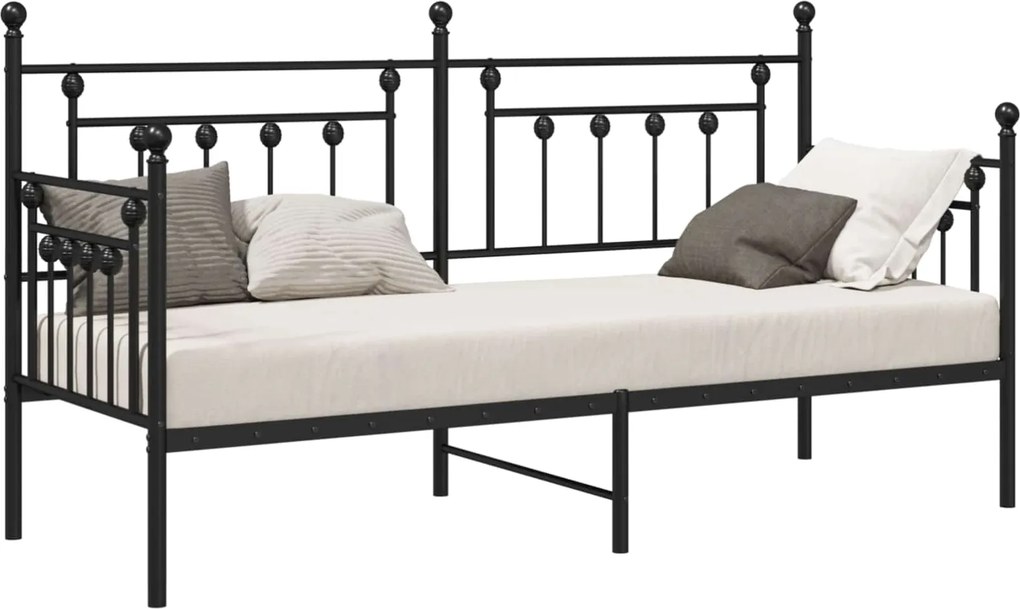 vidaXL Nappali ágykeret fejtámlával Fekete 75 x 190 cm Acél
