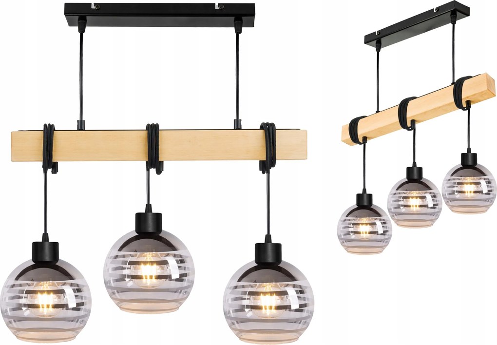 Lámpa fa függeszték mennyezeti Csillár Túlnyúlás Loft üveg 3x E27