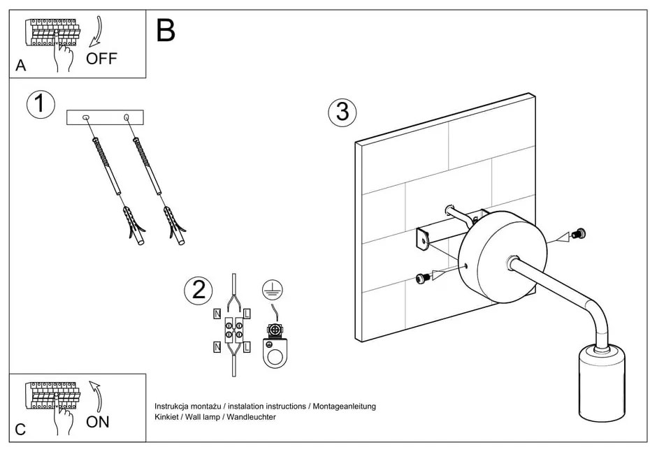 Donato fekete falilámpa - Sollux