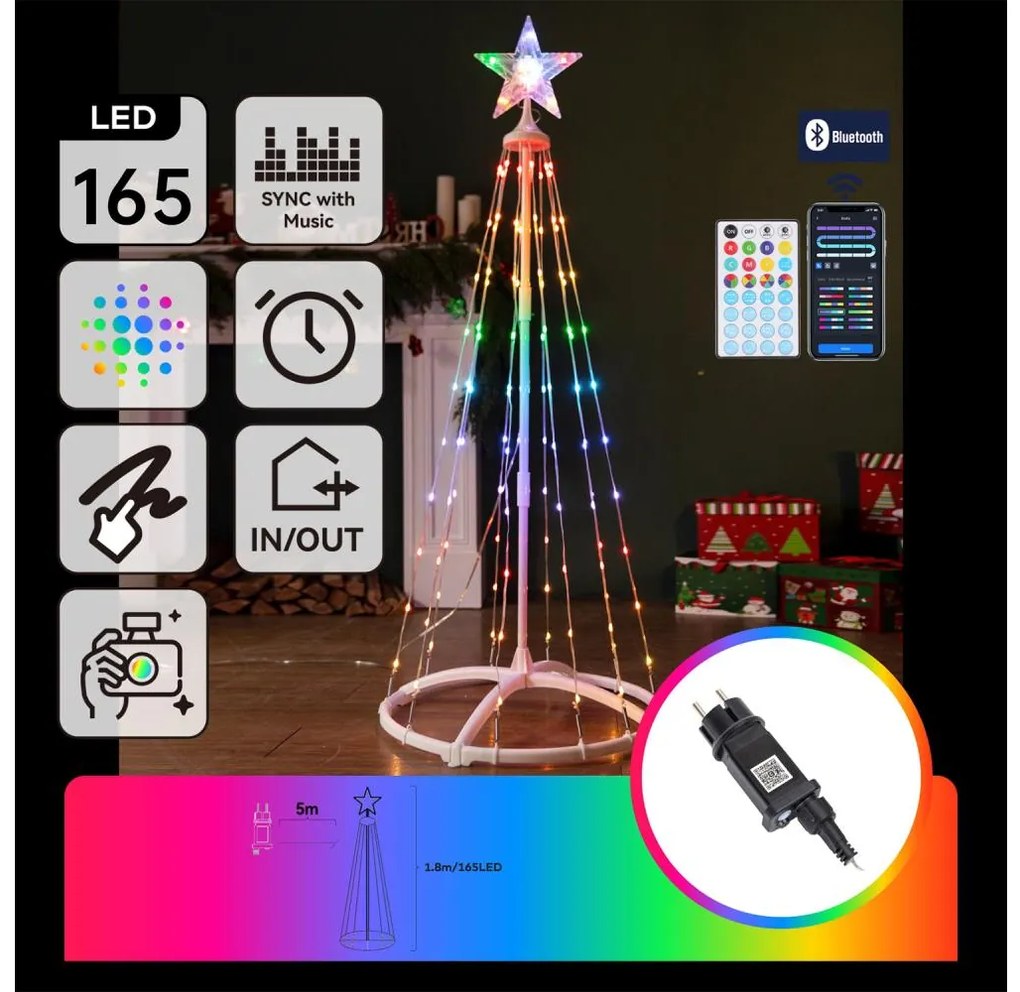 Aigostar - LED RGBICW Kültéri karácsonyi dekoráció 165xLED/230V 1,8m IP44 + távirányító