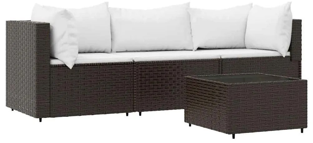 4 részes barna polyrattan kerti ülőgarnitúra párnákkal
