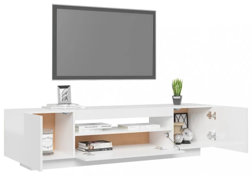 magasfényű fehér TV-szekrény LED-lámpákkal 160 x 35 x 40 cm