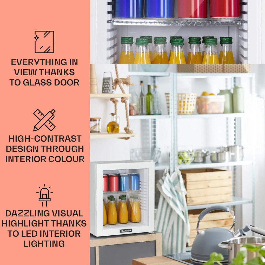 Klarstein Brooklyn 32, mini hűtőszekrény, üvegajtó, LED világítás, polcok